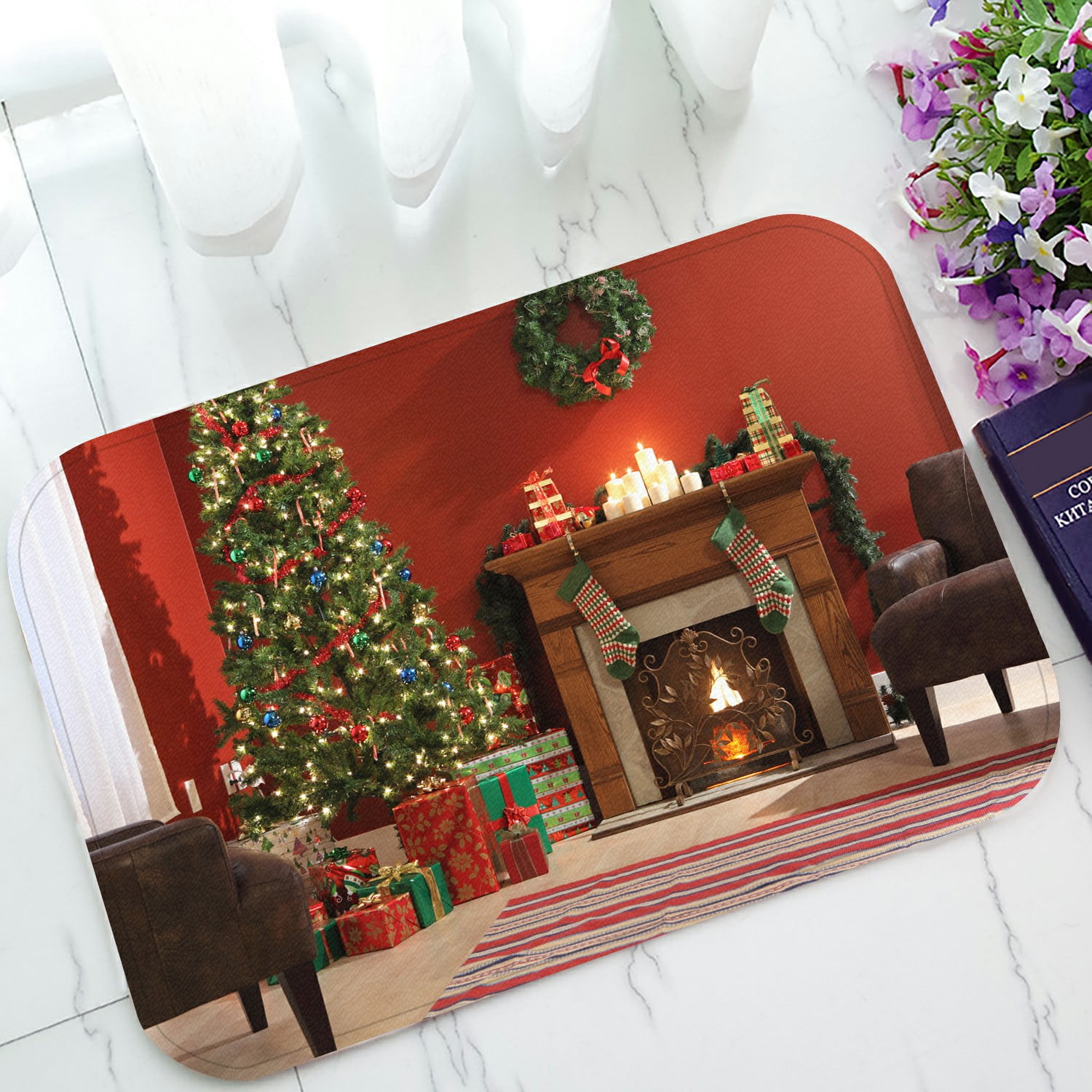 ABPHQTO Festive Christmas Interior Doormat Entrance Rug Area Rug Floor