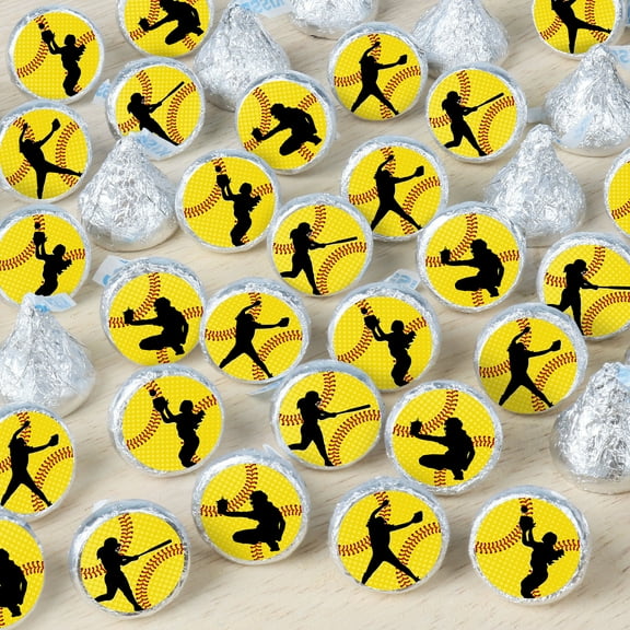 Big Dot of Happiness Grand Slam - Fastpitch Softball - Birthday Party or Baby Shower Small Round Candy Stickers - Party Favor Labels - 324 Count