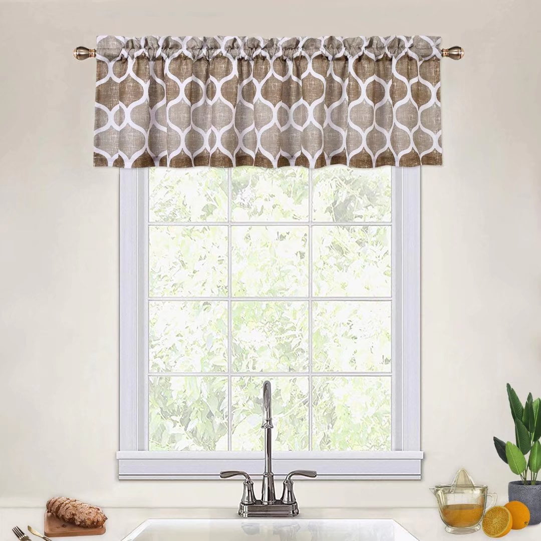 Haperlare Geometric Pattern Sheer Valance for Bathroom Rod Pocket Kitchen Valance Curtain Cafe Curtains One Panel 56 x 15 Taupe/Brown 56 x 15 Moroccan Design Valance Curtains for Windows 