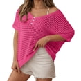 thumbnail image 1 of HJYCHN T-Shirts pour Femmes Été Décontracté Haut en Tricot Blouse de Plage Cache-Maillot Col Rond T-Shirt Uni Hauts pour Femmes Manches Courtes Rose m, 1 of 5