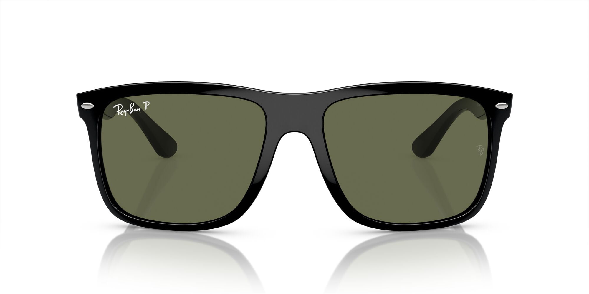 Ray-Ban Boyfriend Two Sunglasses with Polished Black Frames and Green Polarized Lenses, Size 60
