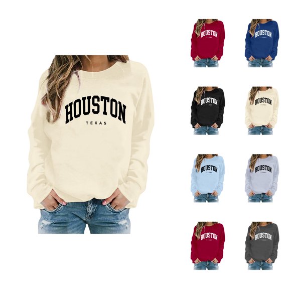 Houston Texas Sweatshirt for Women Long Sleeve Loose Casual Crewneck Sweatshirts Fall Winter Pullover Tops