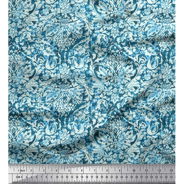 Soimoi Polyester Crepe Fabric Leaves & Floral Batik Print Sewing Fabric Yard 52 Inch Wide
