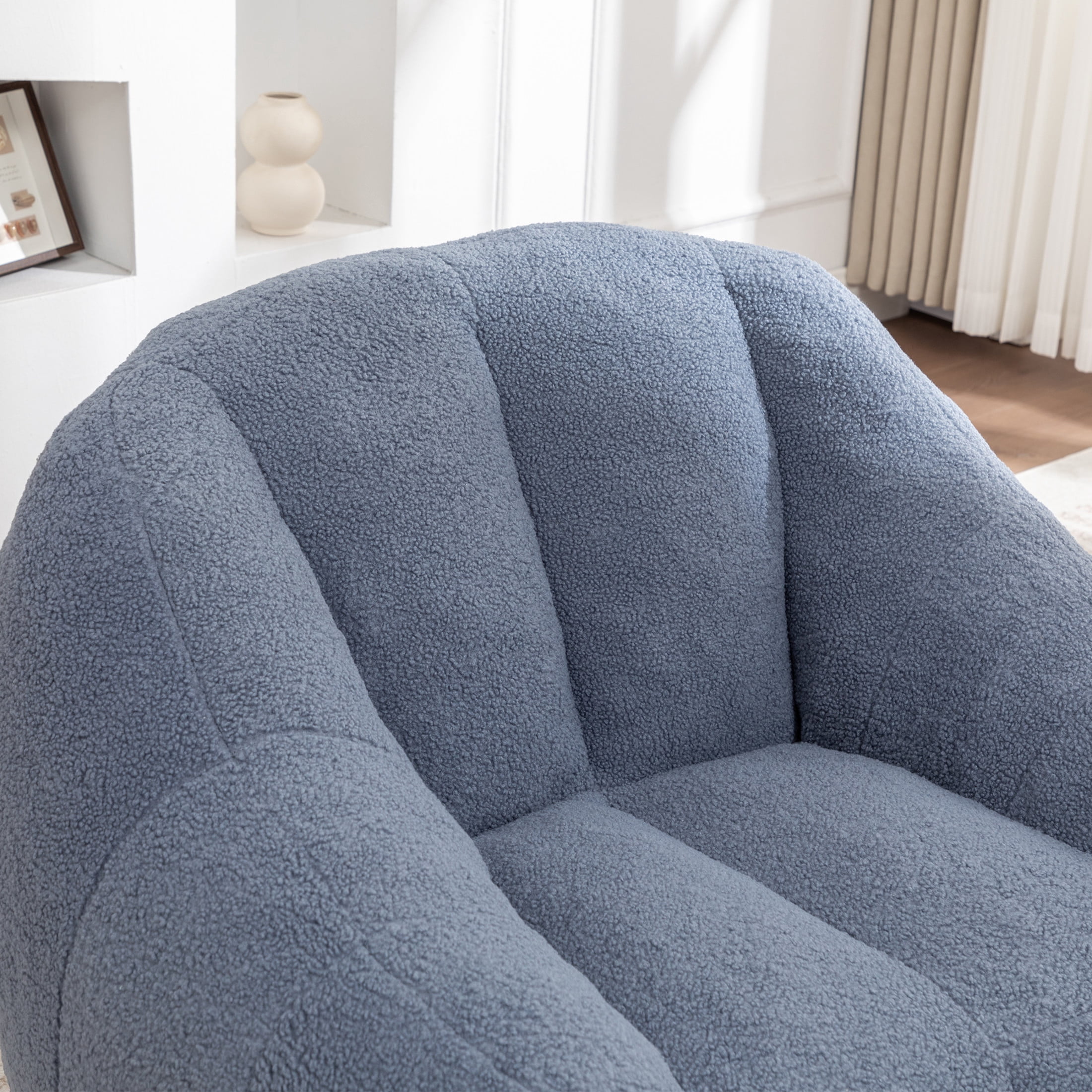 Noble House Halden Comfy Faux Fur Bean Bag Chair, Tufted Soft Memory Foam Lazy Sofa, for Living Room, Light Blue
