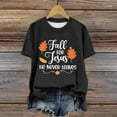 thumbnail image 4 of Women Funny Christian T-Shirts Thanksgiving Fall for Jesus He Never Leaves Short Sleeve Tees Casual Crewneck Loose Tops, 4 of 4