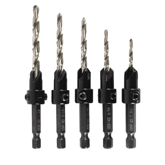 5Pcs High Speed Steel Adjustable Wood Countersink Drill Bit Set Tapered for Woodworking 4 6 8 10 12