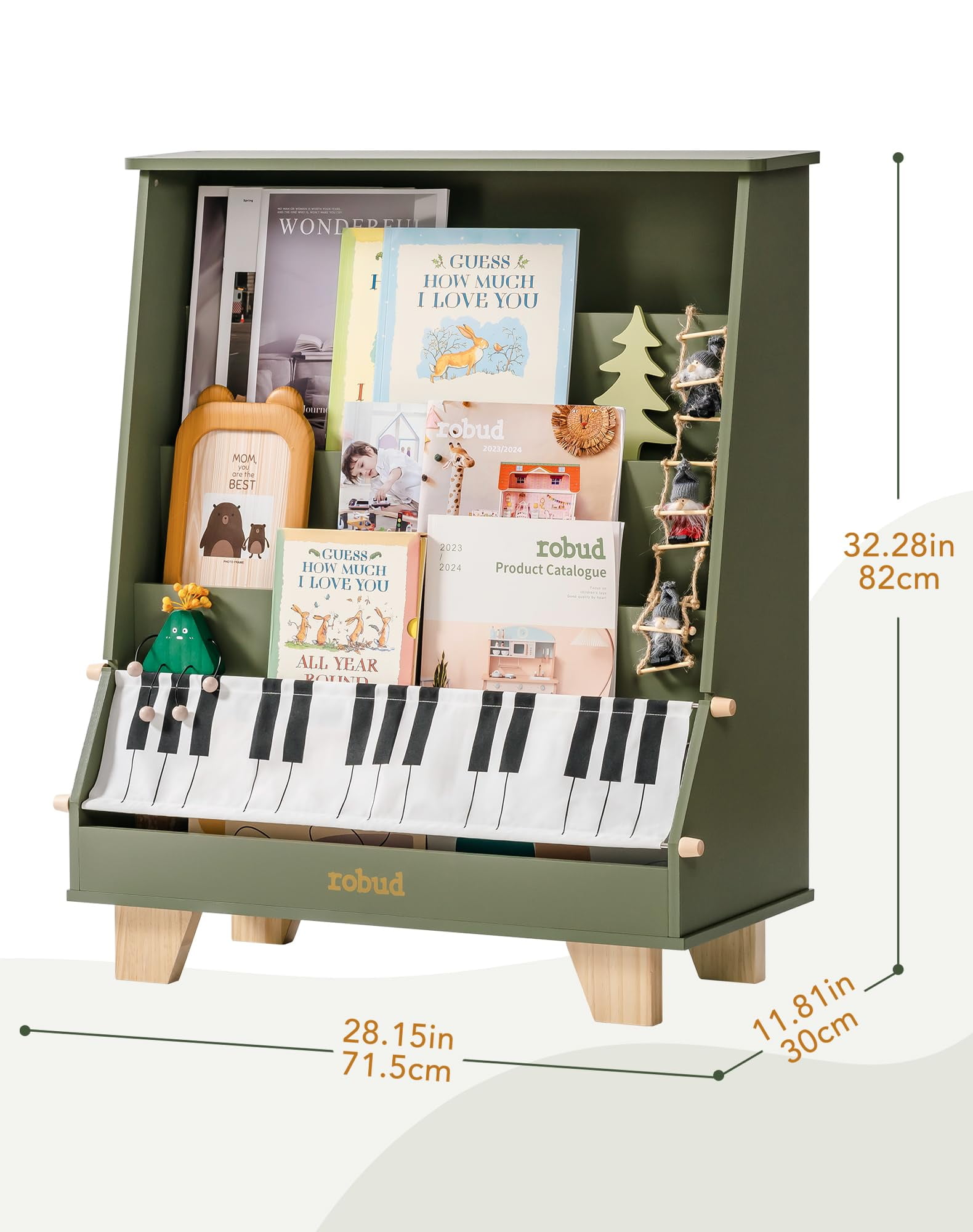 Robud Kids Bookshelf, Wooden Book Shelf with Stability & Sturdiness, 5-Tier Montessori Bookshelf for Kids with Ideal Size, Book Shelf for Kids Rooms, Nursery, Playrooms,Green