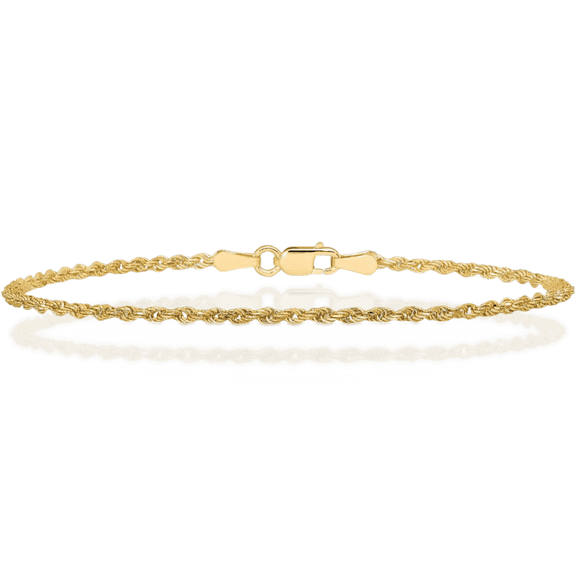 10K Solid Yellow Gold 1.75mm Rope Chain Bracelet