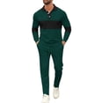 thumbnail image 2 of Gamivast Golf Style Mens Tracksuit Long Sleeve Waffle-Knit Shirt and Drawstring Pants Soft Color Block Set for Casual Athletic Daily Sports, 2 of 5