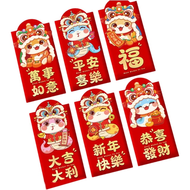 6Pcs/4Pcs Redness Envelopes For Traditional Spring Festival Cartoon 2025 Snake Year Money Packets Hongbao For New Year
