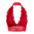 thumbnail image 3 of URBAN DAIZY Women's Seamless Lace Bra Scalloped Halter Padded Crop Top Lined Bralette Plunge Comfort Pads Yoga Bustier A17_6328 Ruby S, 3 of 6