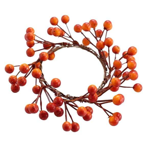 Candle Ring Garland, QIDESHIP, Artificial Orange Berry Wreath for Fall Thanksgiving Wedding Centerpiece, Rustic Farmhouse Candle Holder Ring for Halloween Pillar Taper Candles, 9.8 Inch