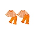 thumbnail image 2 of RUINIXCW Toddler Bbay Girl Halloween Outfit Infant Baby Girl Fall Clothes Ghost Pumpkin Embroidery Plaid Babydoll Shirt Tops and Flared Pants 2 Pieces Set, 2 of 9