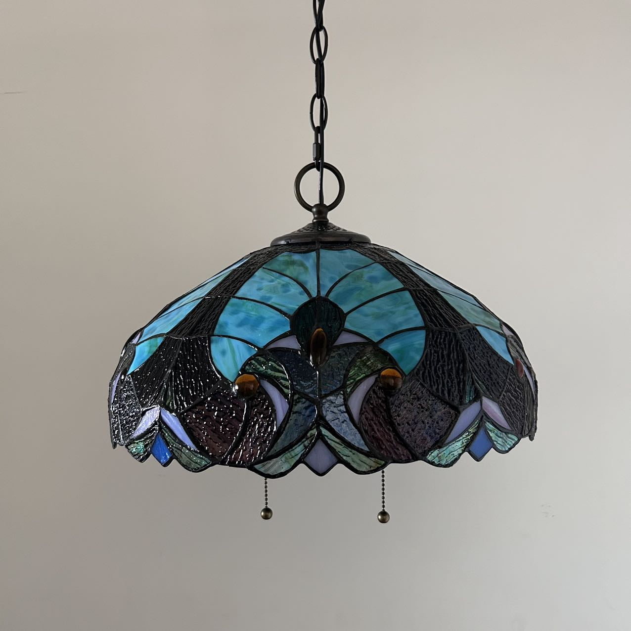 Stained Glass Pendant Lights Fixture Green Brown LED Bulb Included for Dining Room Hotel Restaurant Cafe 16"W*16"D*75"H
