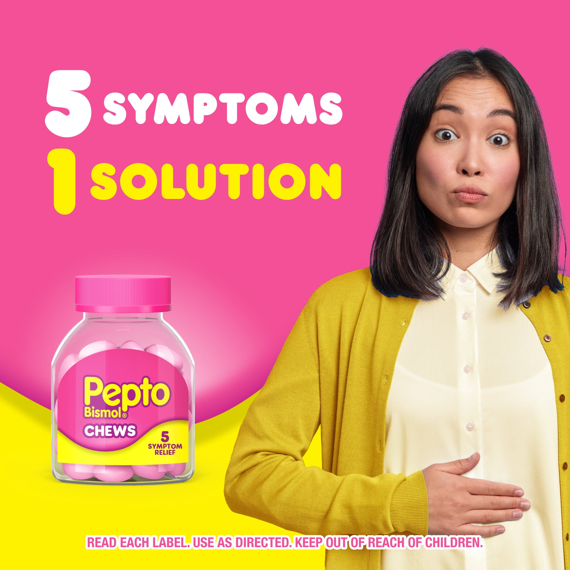 Pepto Bismol Mint Chews, Fast 5-Symptom Stomach Relief, 24 Chewable Tablets