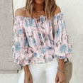 thumbnail image 2 of Blusa rosa con escote en V y hombros descubiertos, camisa informal holgada y elegante, blusa con mangas con volantes y estampado floral XXL, 2 of 4