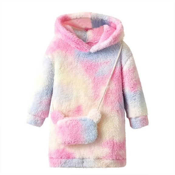 Fesfesfes Girl's Cute Fuzzy Hoodies Fleece Floral Long Sleeve Casual Sweatshirt Dress Fall Winter Pullover