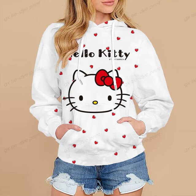 Children Lovely Hello Kitty Cartoon Hoodies Girls Women Sweatshirt Kids Tops  Girls Kids Pullovers 1-16 Years teen Clothes 