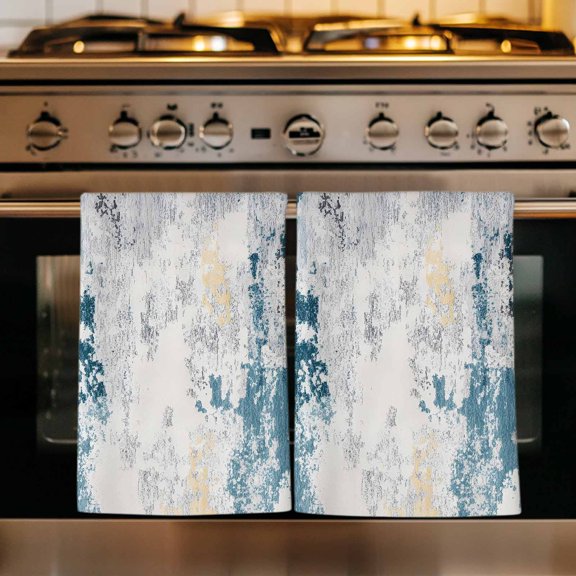 Blue Grey Vintage Kitchen Towels Set of 4, Abstract Retro Art Absorbent Dish Towels for Kitchen, Microfiber Hand Towel, Quick Drying Tea Towel for Cleaning Decorative Dishcloths