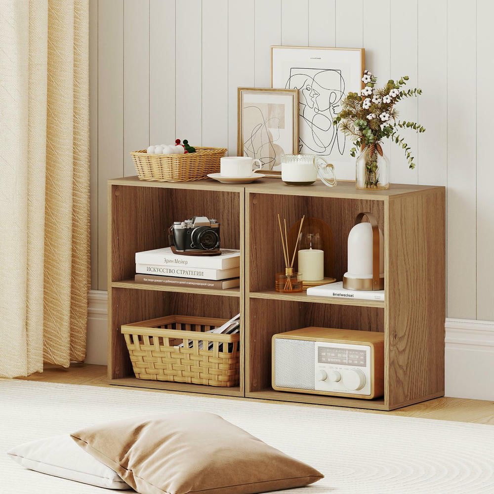 Resenkos 2-Cube Adjustable Bookcase, 5-Position Shelf, Floor Standing, Natural
