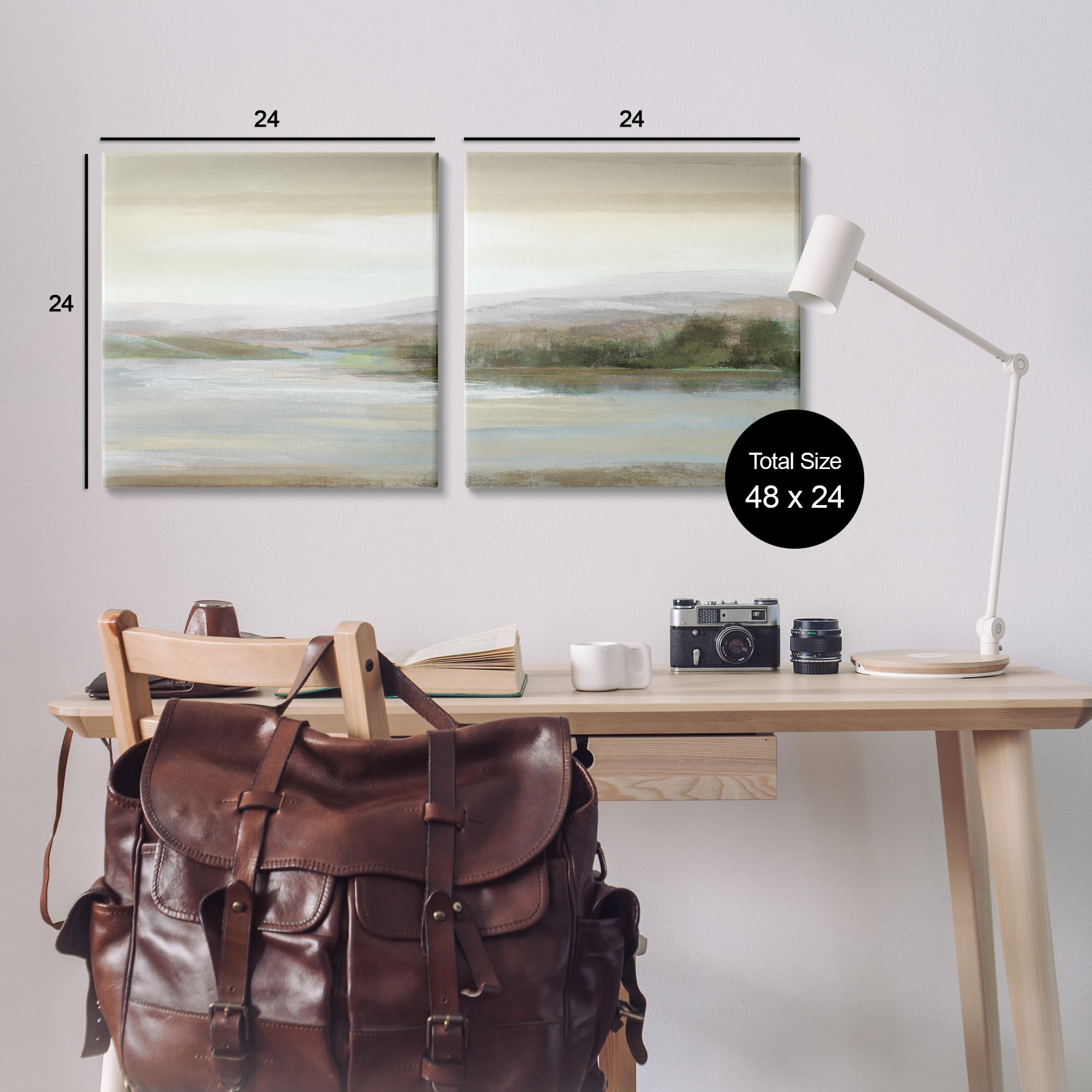 Stupell Industries Abstract Lakeside Landscape Landscape & Nature Painting Wrapped Canvas Art Print Wall Art, 24 x 24, Set of 2