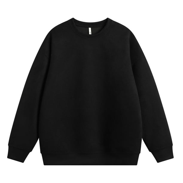 Blusas y camisas de manga larga con cuello redondo para hombre, sudadera holgada con cuello redondo de color liso, blusa de poliéster para hombre