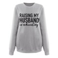 thumbnail image 4 of Honeeladyy Sales Online Funny Saying Sweatshirts for Women Raising My Husband is Exhuasting Long Sleeve Letter Printed Crew Neck Pullover Tops, 4 of 6