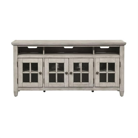 Pemberly Row Contemporary Glass Entertainment TV Stand in White