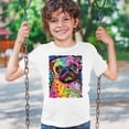 thumbnail image 3 of Tee Hunt Cute Pug Puppy Youth T-Shirt Dean Russo Colorful Neon Mosaic Dog Kids, White, X-Large, 3 of 5