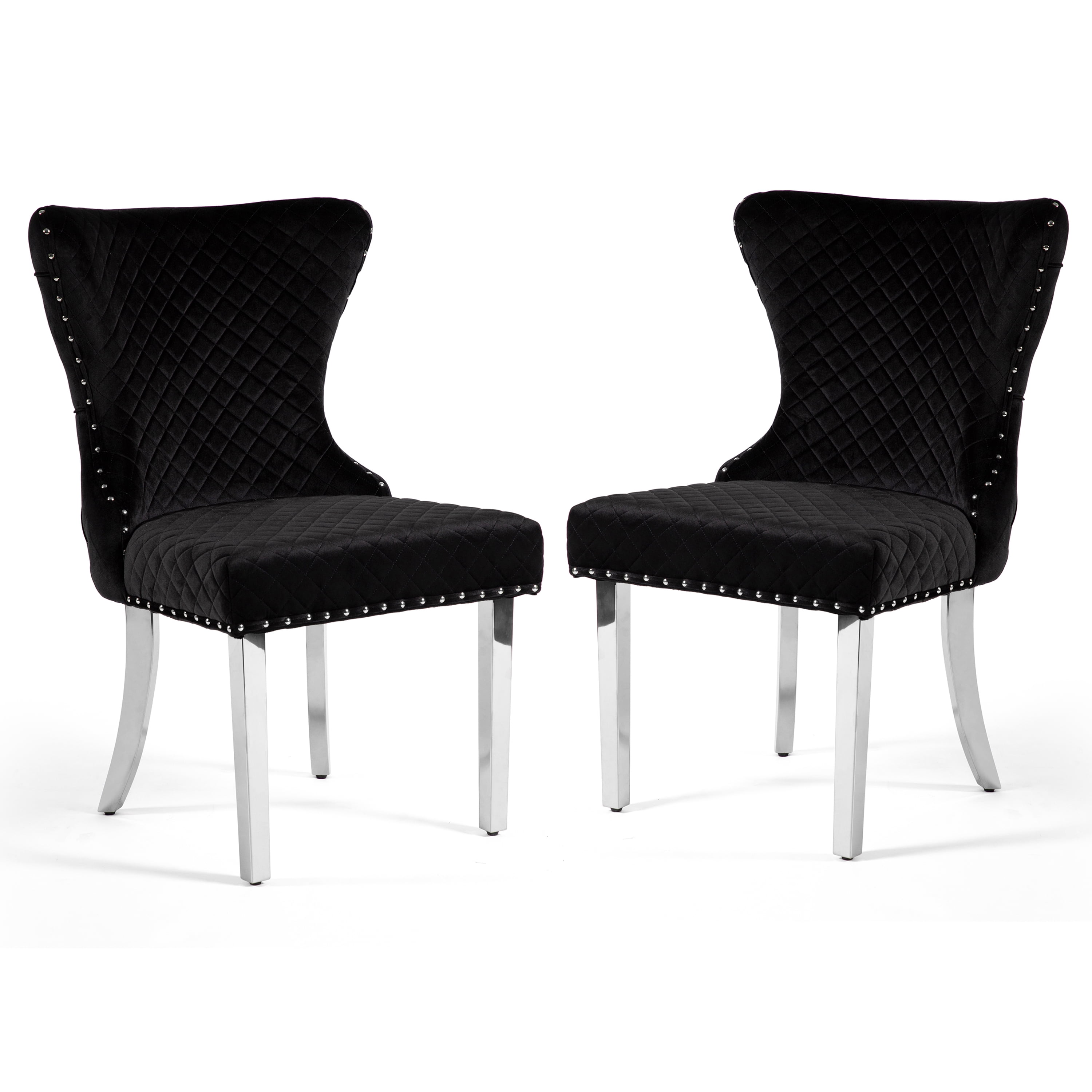 Furniture of America Vera Glam Nailhead Trim Dining Chairs, Black and Chrome (Set of 2)