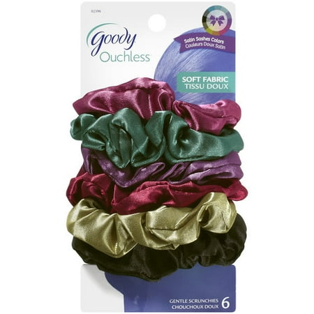 Goody Ouchless Soft Fabric Gentle Satin Sashes Colors Scrunchies, 1 st
