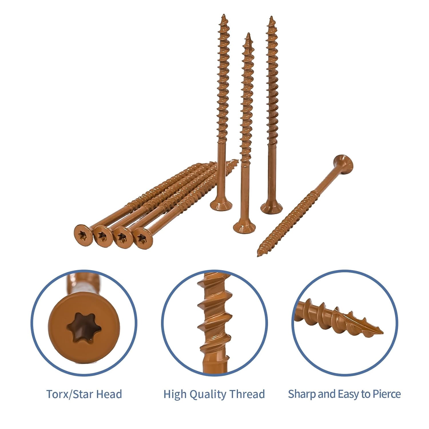 GARGENTOL Wood Screws #10 x 3-1/2", 250 PCS Construction Fence Deck Exterior Screws for Wood, Rust Resistant, T25 Star Bits Included, Brown