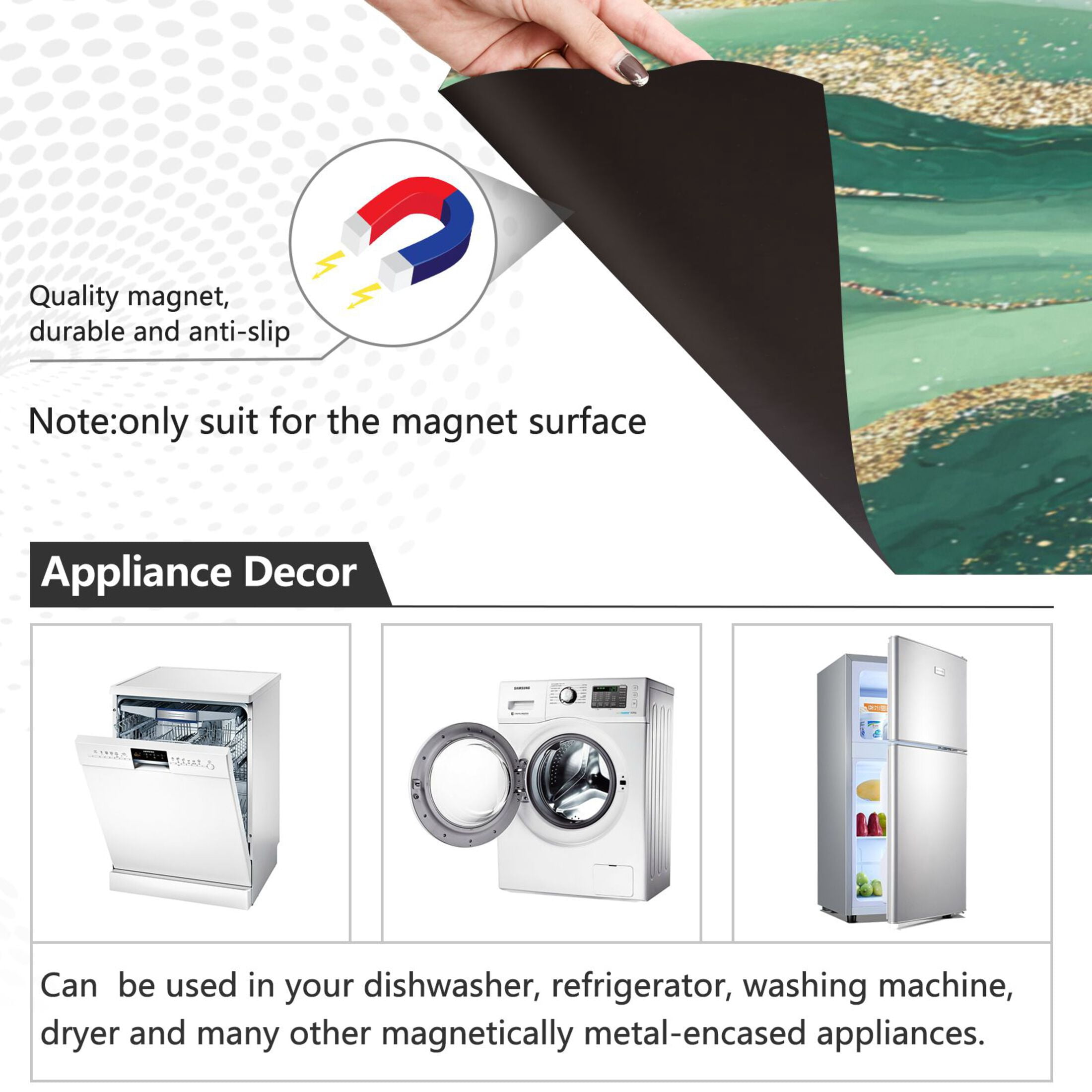 Dishwasher Magnetic Refrigerator Magnet Cover Sticker Home Decorative 23"x26" Alluring Gold-green Marble
