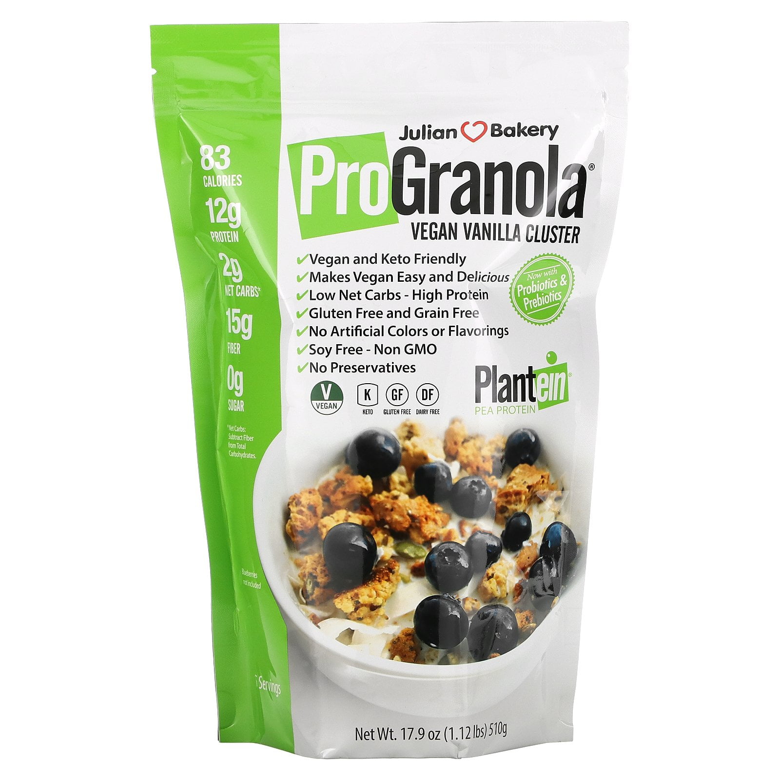 Pro Granola, Vegan Vanilla Cluster, 17.9 oz (510 g), Julian Bakery