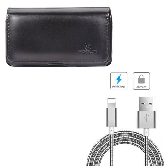 Case Belt Clip w Metal USB Cable for iPhone XR/8 PLUS/7 Plus/6S Plus/6 Plus - Leather Swivel Holster Loops Cover, 6ft Charger Cord Power Wire Compatible With iPhone XR/8 PLUS/7 Plus/6S Plus/6 Plus