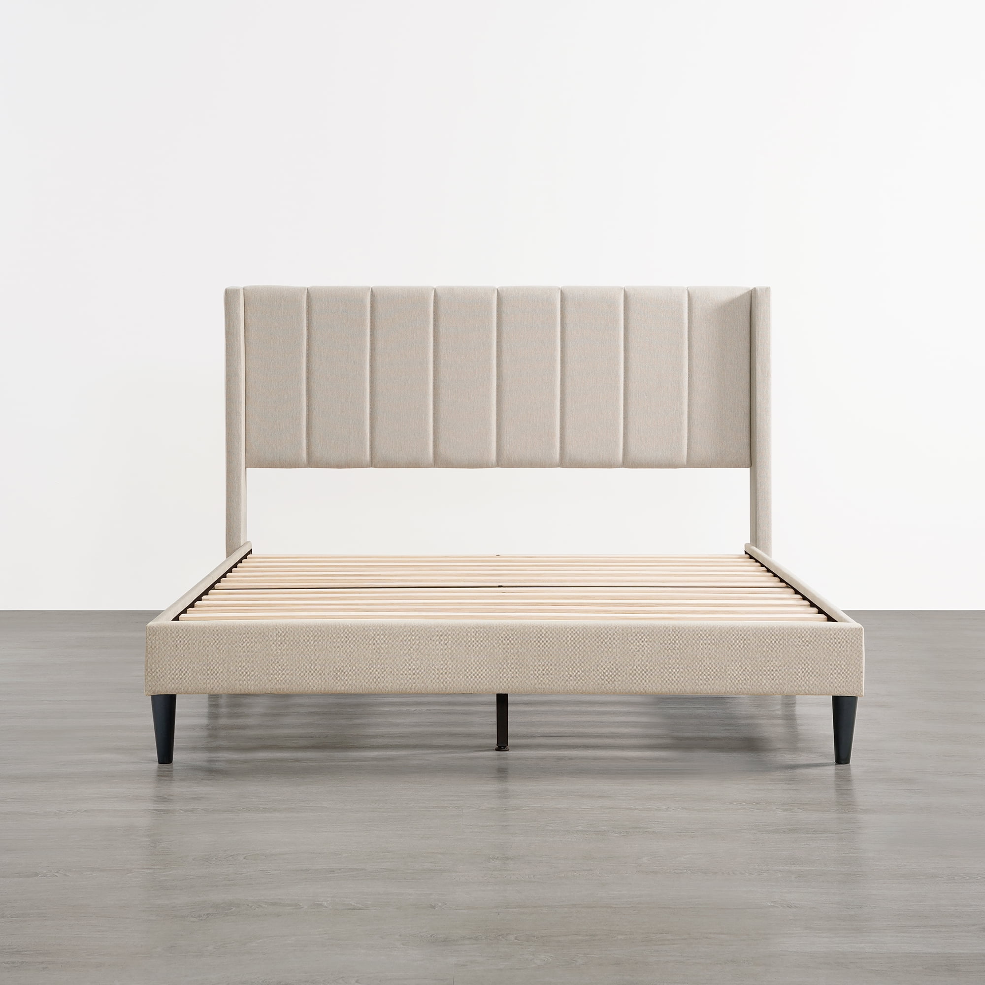 Spruce & Spring Upholstered Platform Bed Frame with Wingback Headboard Queen