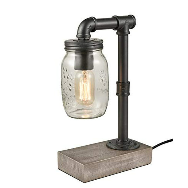 Claxy Table Lamp Wooden Based With, Mason Jar Table Lamp