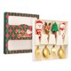 thumbnail image 1 of Juego de 4 tenedores y cucharas navideñas de acero inoxidable para postre. caja verde color dorado, 1 of 9