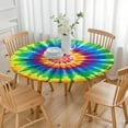 thumbnail image 3 of Colorful Rainbow Tie Dye Spiral Pattern Round Fitted Tablecloth with Elastic Edge,Dining Table Cover Waterproof,Outdoor Round Tablecloth for Camping,Dining,Indoor and Outdoor, 3 of 7