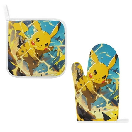 

Pika-chu Oven Mitts And Pot Holders Sets of 2 Non-Slip Oven Mitts Kitchen Gift for Women Bake Lover Gift Housewarming Gifts