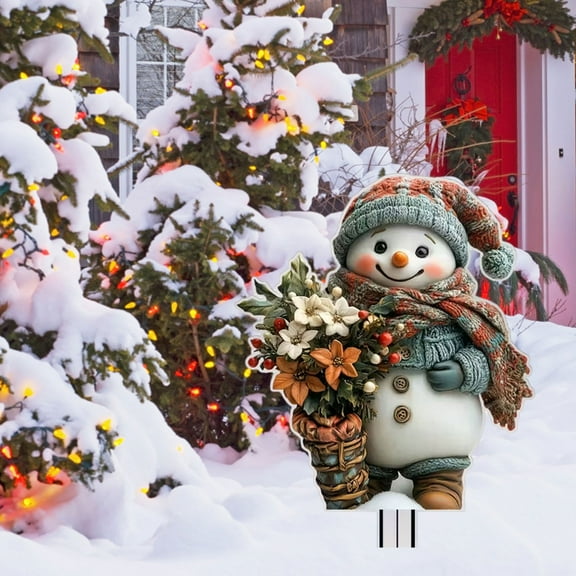 Christmas Acrylic Planter Stand Garden Stake Snowman Design Ground Insert Yard Decoration Outdoor Holiday Decor Patio ornament