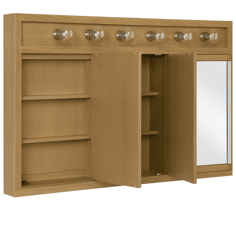 ウッドノブ 天然フタバガキ 鏡面仕上げ ゴールド 2個セット アブガルシア対応 Design House, Medicine Cabinet, 48 Inch Tri-View, Nutmeg Oak