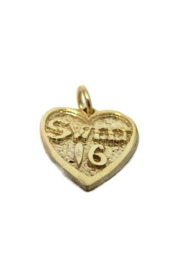 Sweet 16 Heart Pendant Charm 14k Yellow Gold