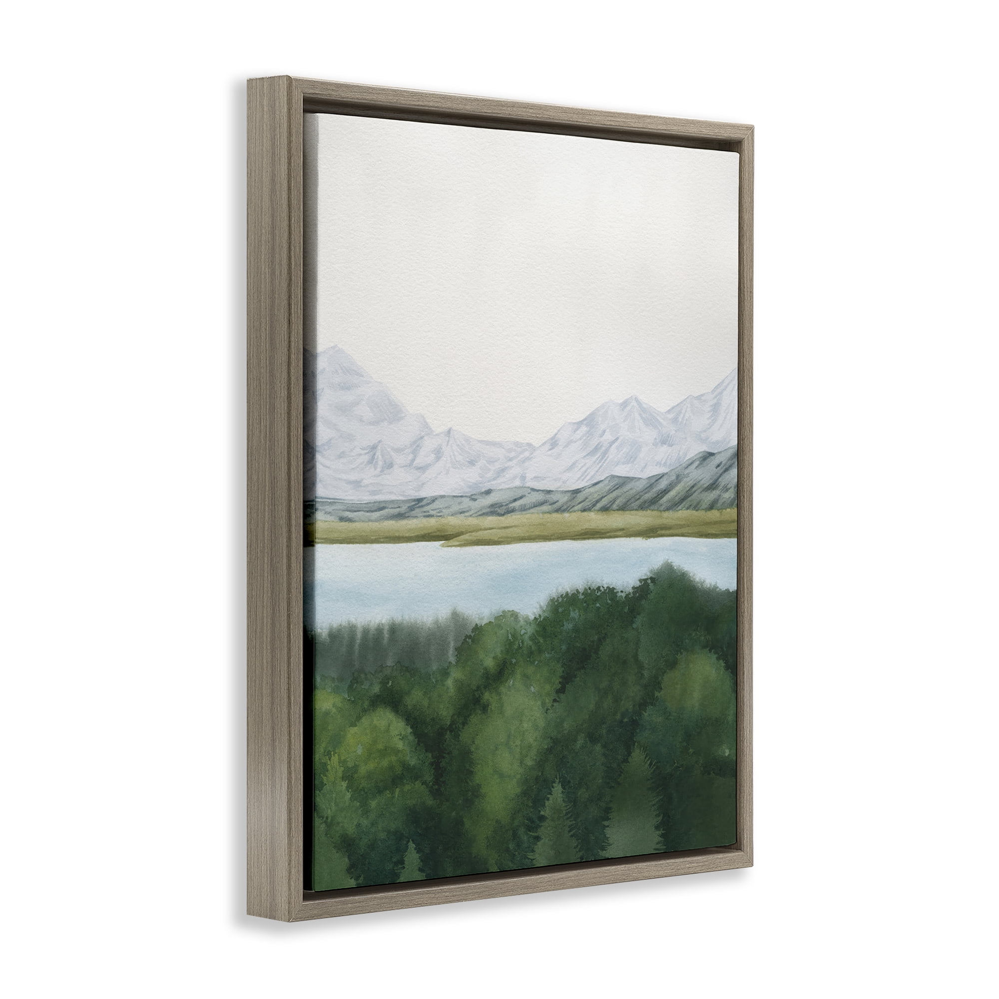 Stupell Industries Mountains & Forest Landscape Landscape & Nature Painting Brown Floater Framed Canvas Art Print Wall Art, 17 x 21
