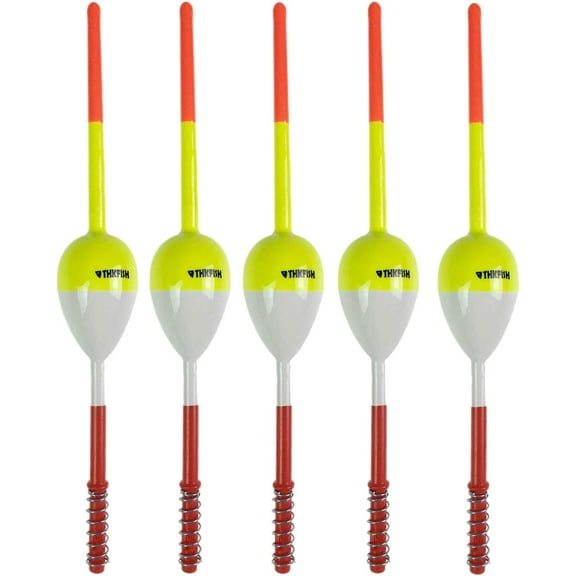 THKFISH Fishing Floats and Bobbers Balsa Wood Floats Spring Bobbers with Oval Slip Bobbers for Crappie Panfish Walleyes Fixed Bobber (1"X0.7"X6") (1.25"X0.75"X6") (2"X1.14"X5.86") 5pcs