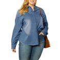 thumbnail image 6 of Agnes Orinda Women's Plus Size Button Down Long Sleeve Denim Shirts 2X Blue, 6 of 9