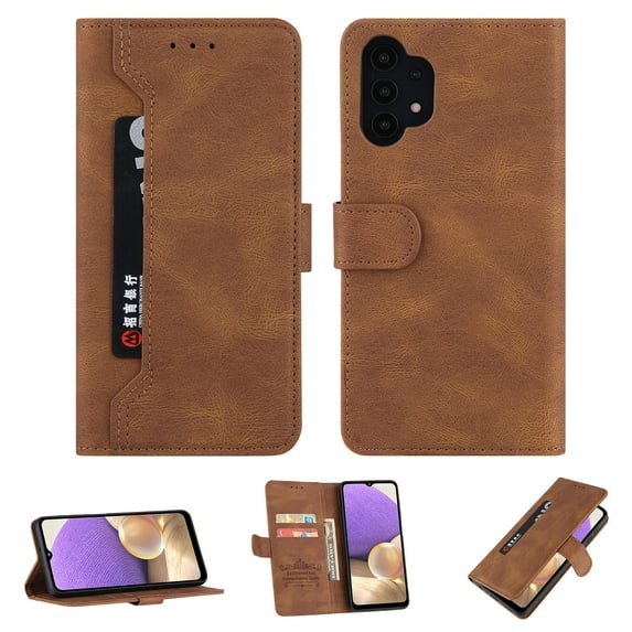 Wallet Case for Galaxy A32 4G Credit Card Holder, Retro Design Magnetic Clasp PU Leather & Soft TPU interior Folio Kickstand Durable Cover For Samsung Galaxy A32 4G,
Brown