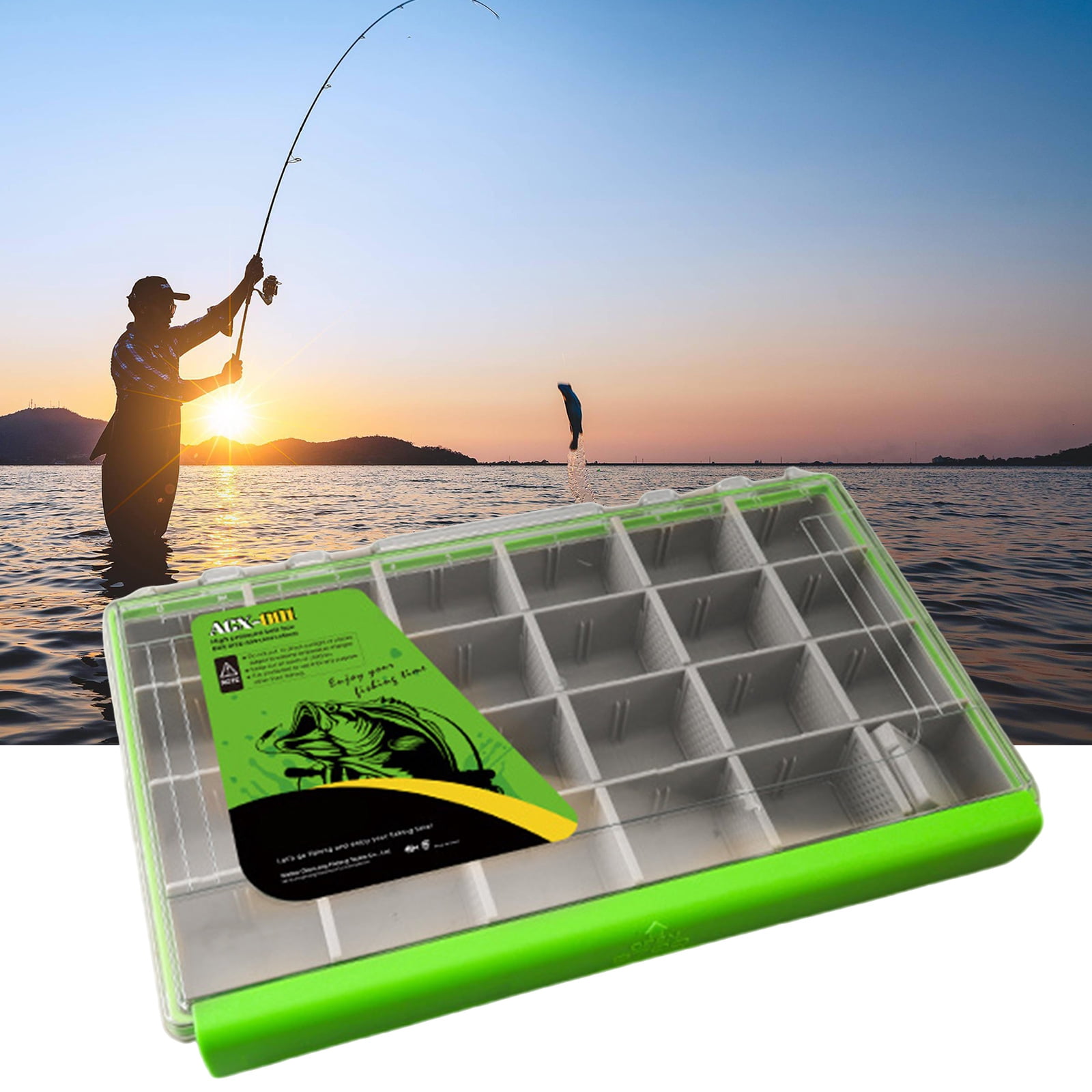 URTERYSER Fishing Tackle Box Portable Storage Trays Lures Organizers Storage Box Baits Separator Organizers with Removable Divider Green
