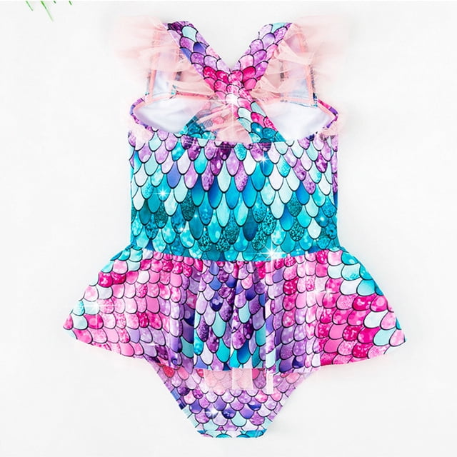 Girl Swimsuits One Piece Swimming Bathing Suit Sleeveless Ruffle Floral Pattern Bathing Suit for Teens 3-4 Years