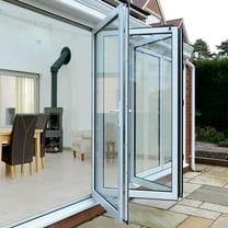 Aluminum Folding Patio Door - 144" Wide, 5 Panel, White Finish, Easy Installation